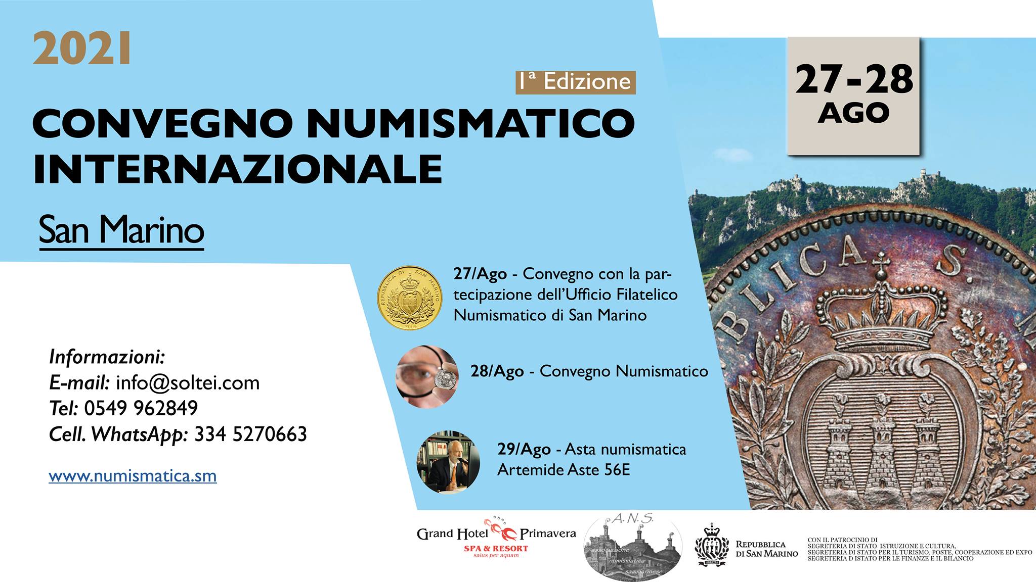 1° Convegno Numismatico San Marino – 27-28-29 Agosto 2021