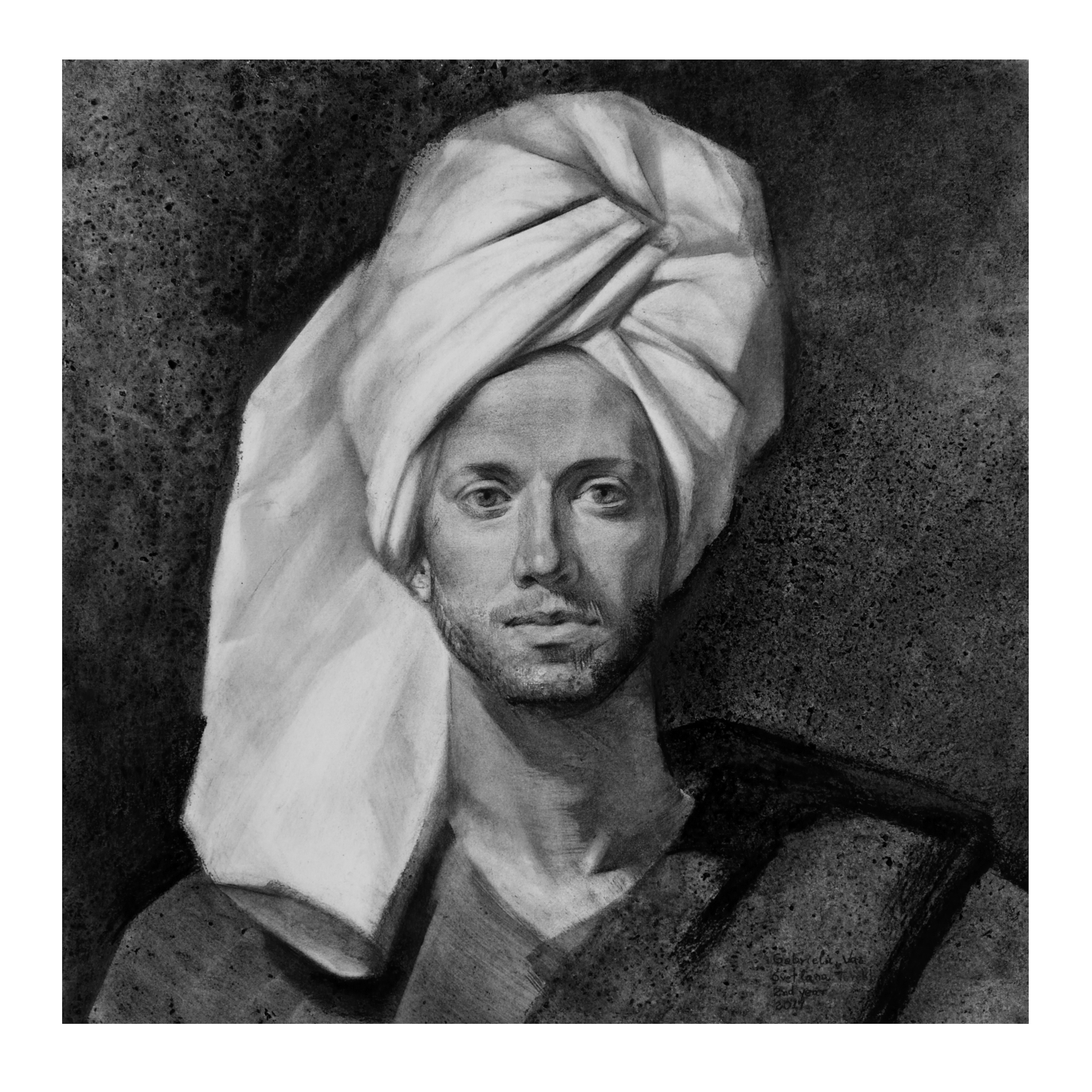 The man with turban, charcoal and soft pastel on toned paper, 50 x 50 cm, 2017