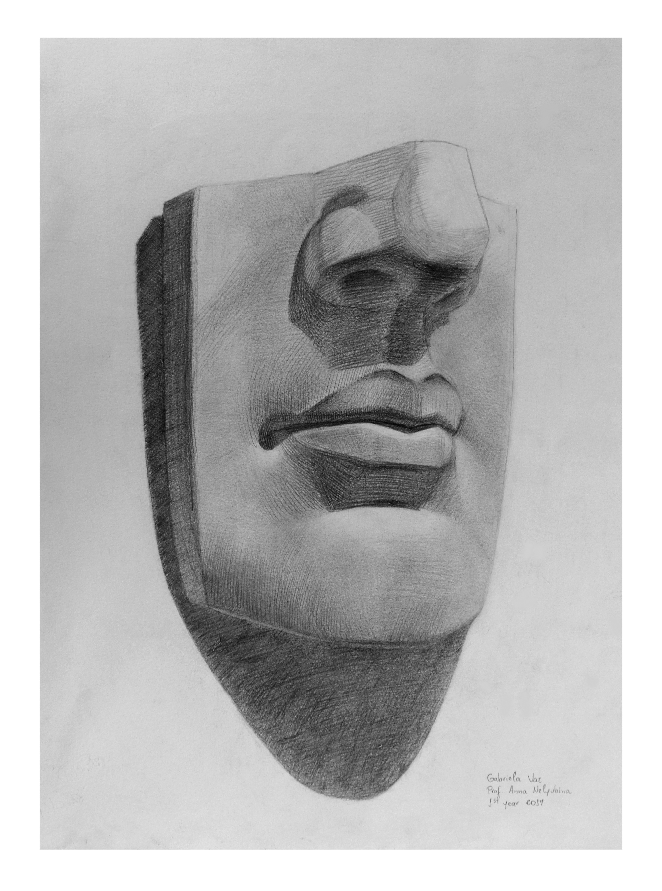 David’s mouth and nose cast, graphite on paper, 30 x 20 cm, 2017