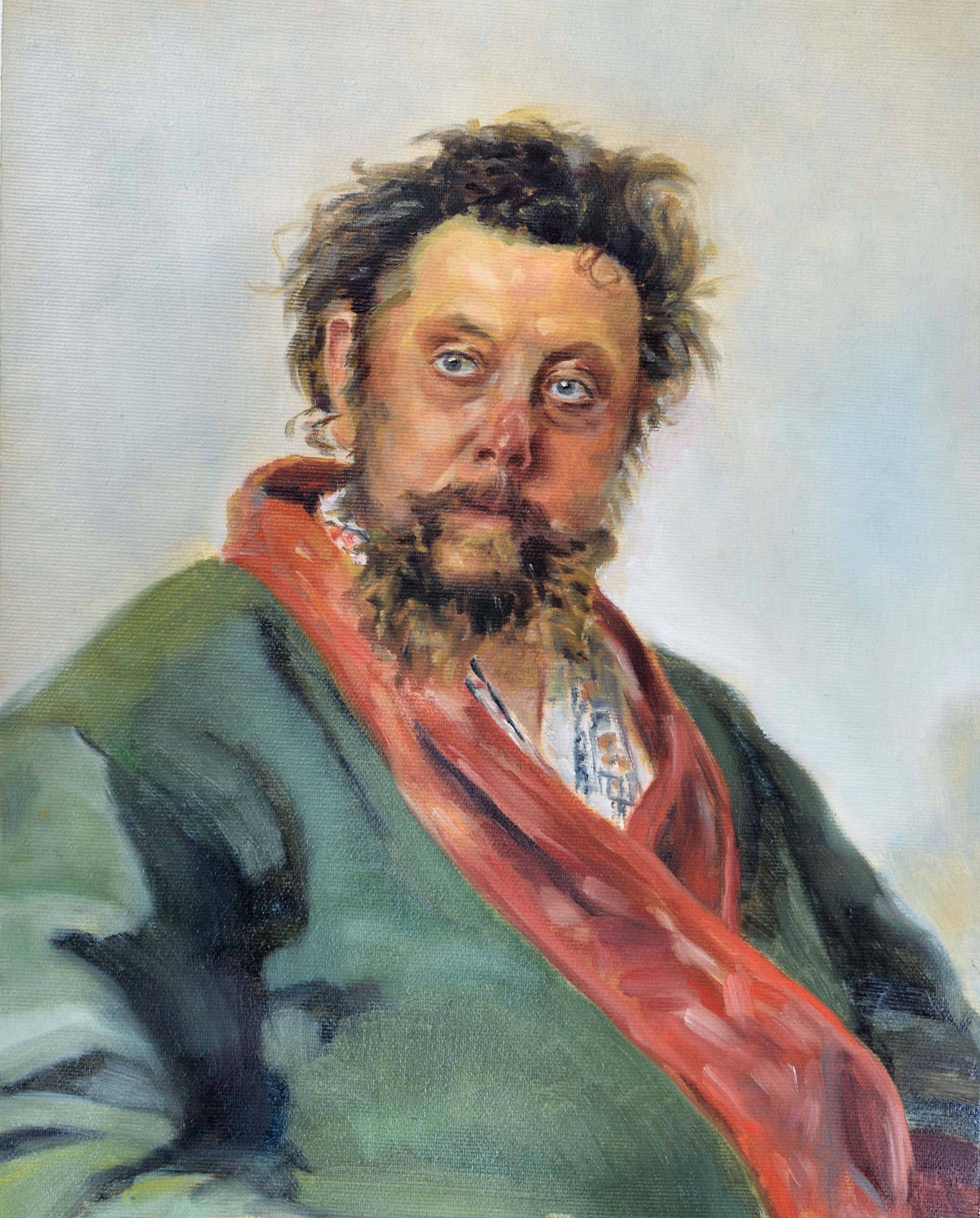 Copy of the painting Composer Modest Mussorgsky (1881) by Ilya Repin, oil on canvas, 40 x 30 cm, 2017