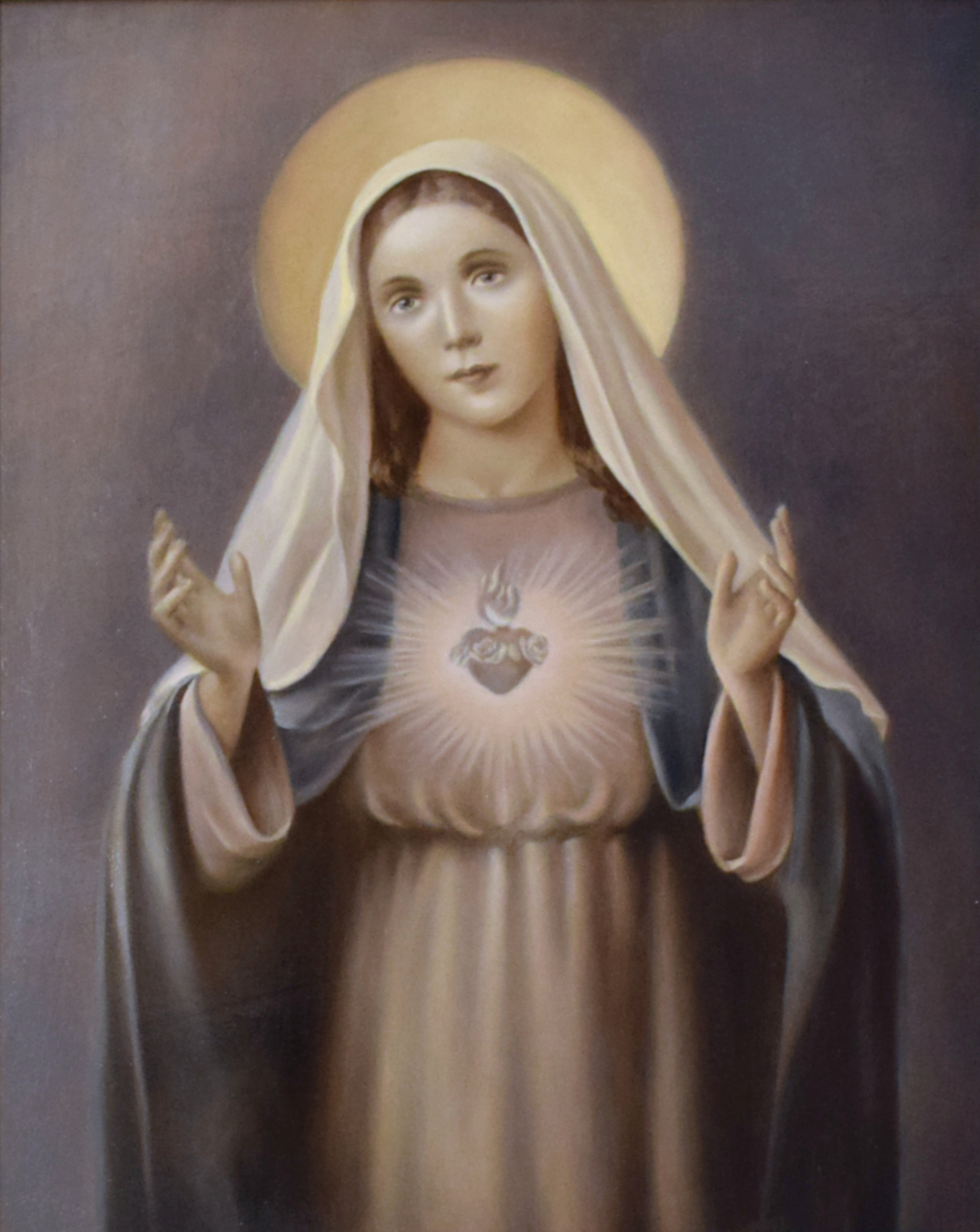 Version of a religious icon by unknown author, Imaculado Coração de Maria, oil on canvas, 50 x 40 cm, 2020