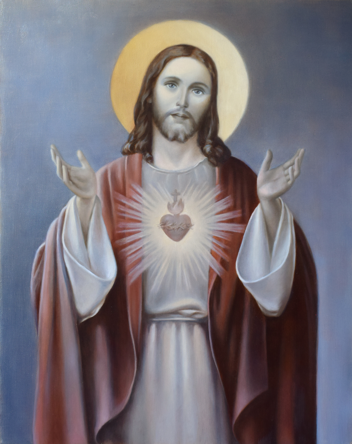 Version of a religious icon by unknown author, Sagrado Coração de Jesus, oil on canvas, 50 x 40 cm, 2020