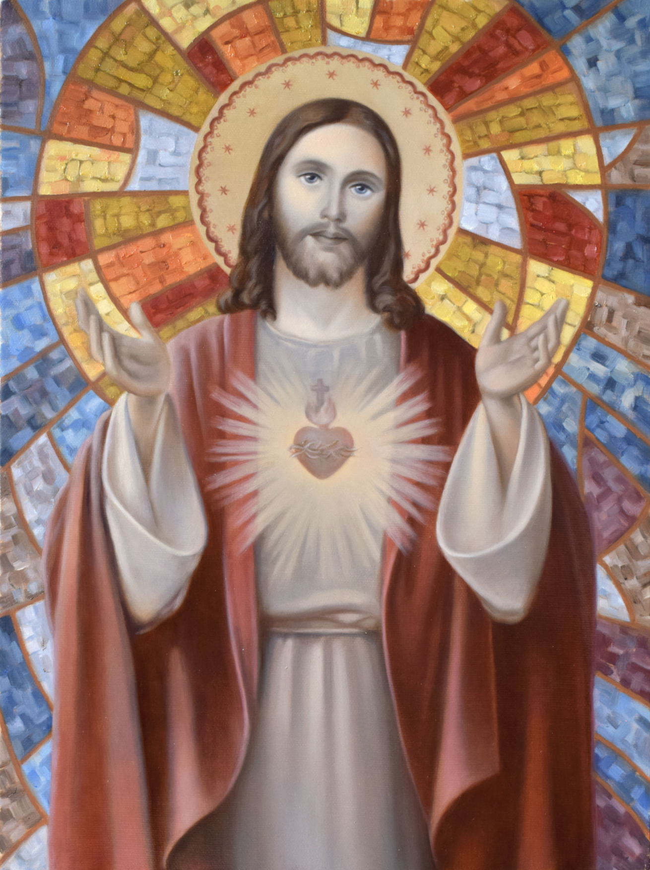 Version of a religious icon by unknown author, Sagrado Coração de Jesus II, oil on canvas, 40 x 30 cm, 2020