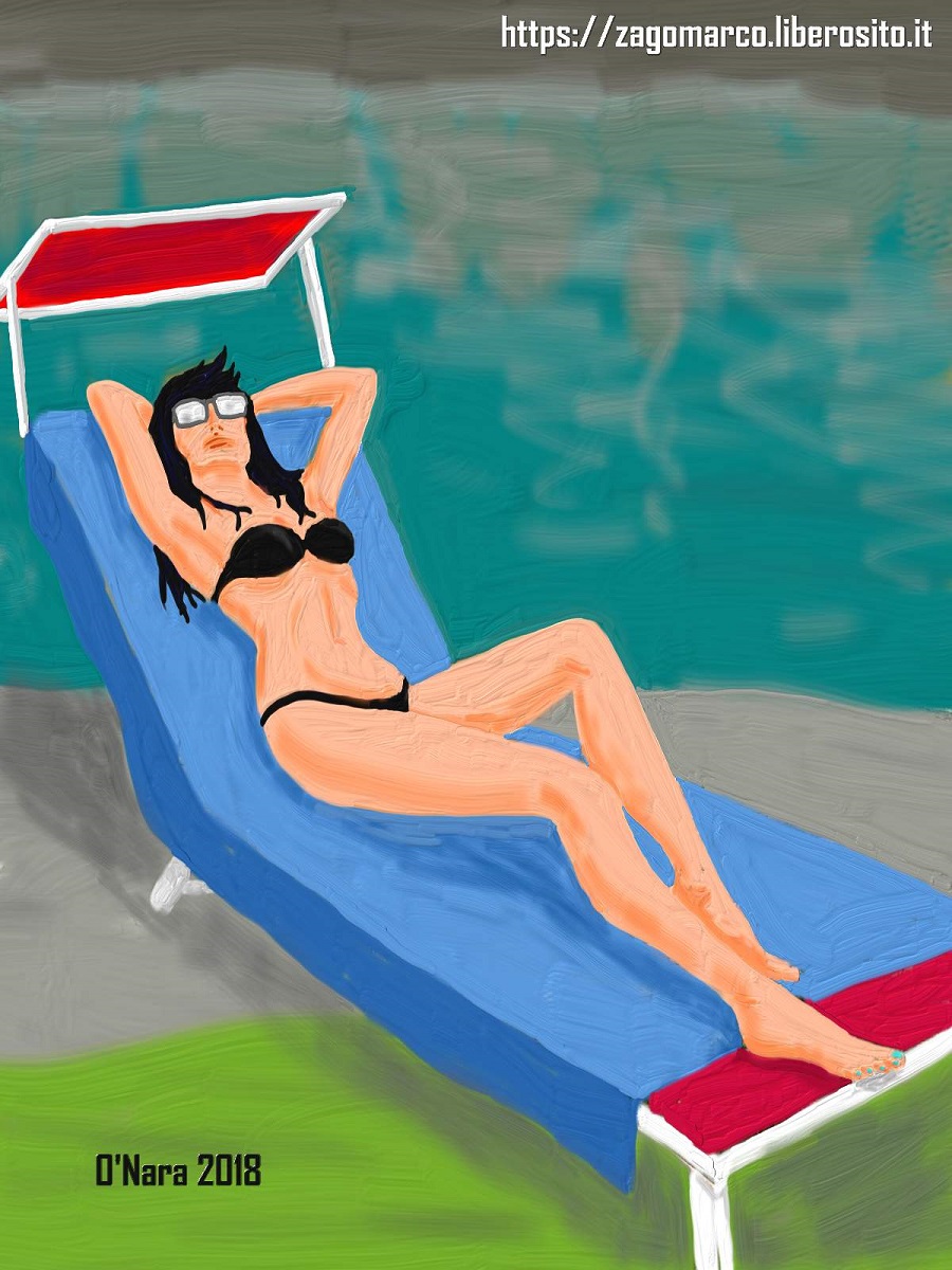 donna in bikini sul lago by marco zagonara